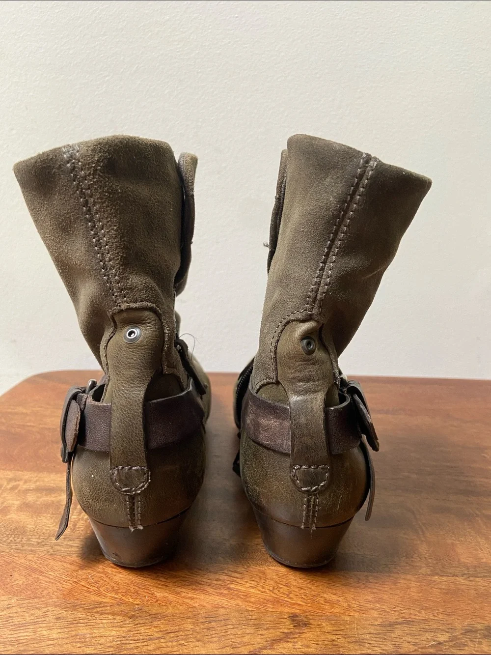 Miz Mooz Evelyn Women’s Olive Mid-Calf Boot Buckle Steampunk Boho
